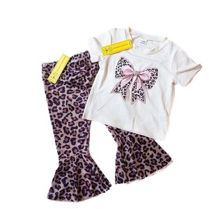 NWT Leopard Print Flare Pants and Bow Top Set 9-12 Months Baby Girl